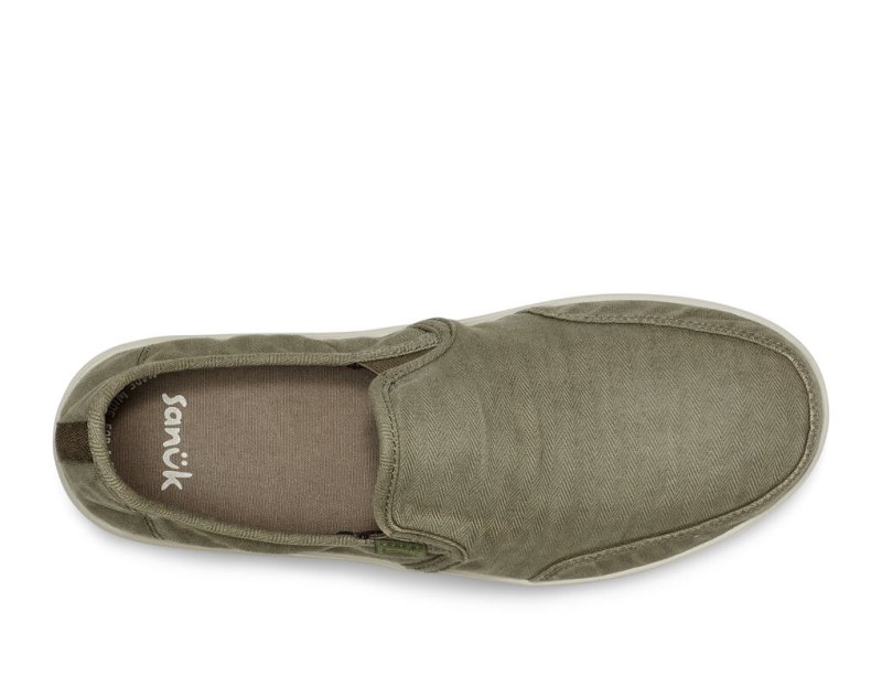 Sanuk Vagabond Slip On Sneaker Wash Vegan Men's Sidewalk Surfers Olive | Canada 192EBC